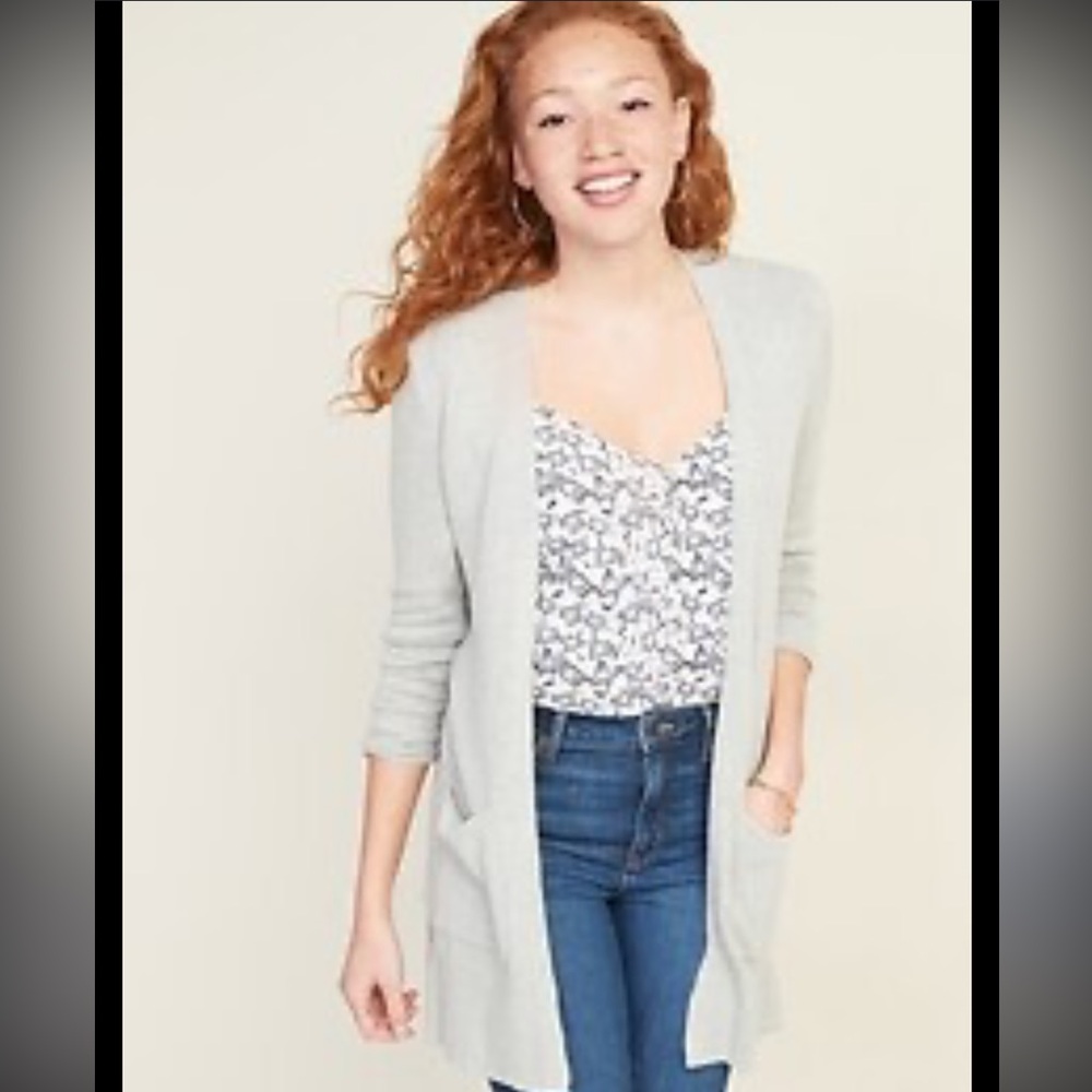 Old Navy Long Length Light Weight Open Front Cardigan in Light Grey